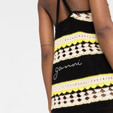 Ganni Black White Striped Open Knit Minidress