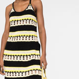 Ganni Black White Striped Open Knit Minidress