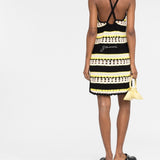 Ganni Black White Striped Open Knit Minidress