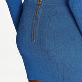 Balmain Blue Knitted Button Detail Miniskirt