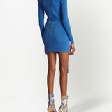 Balmain Blue Knitted Button Detail Miniskirt