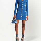 Balmain Blue Knitted Button Detail Miniskirt
