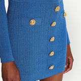 Balmain Blue Knitted Button Detail Miniskirt
