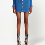 Balmain Blue Knitted Button Detail Miniskirt