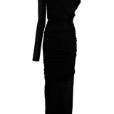 Saint Laurent Black One-Shoulder Semi-Transparent Dress