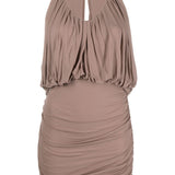 Saint Laurent Taupe Draped Ruched Minidress