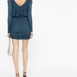 Saint Laurent Blue Draped Mini Dress