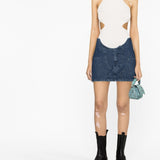 Off White Blue Front Cutout Skirt