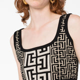 Balmain Black Cropped Square Neck Top