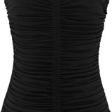 Saint Laurent Black Strapless Ruched Top