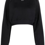 Off White Printed Crop Sweatshirt