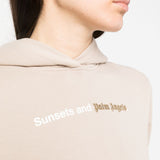 Palm Angels Beige Logo Print Hoodie