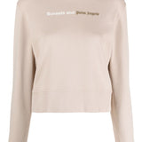 Palm Angels Beige Logo Print Hoodie