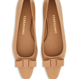 Ferragamo Beige Bow Detail Ballet Flats