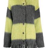 Etro Yellow Grey Striped Fringed Cardigan