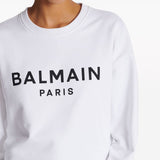 Balmain White Logo Print Cropped Sweatshirt