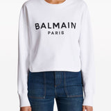 Balmain White Logo Print Cropped Sweatshirt