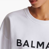 Balmain White Logo Print Cropped Sweatshirt