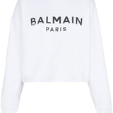 Balmain White Logo Print Cropped Sweatshirt