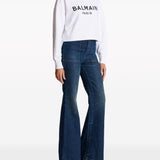 Balmain White Logo Print Cropped Sweatshirt