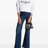 Balmain White Logo Print Cropped Sweatshirt