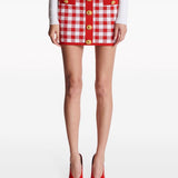 Balmain Poppy Red Gingham Miniskirt
