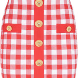 Balmain Poppy Red Gingham Miniskirt
