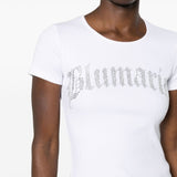 Blumarine White Cropped Crew Neck T-Shirt