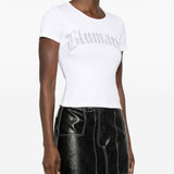 Blumarine White Cropped Crew Neck T-Shirt