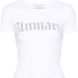 Blumarine White Cropped Crew Neck T-Shirt