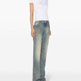 Blumarine White Rhinestone Logo Embellished T Shirt