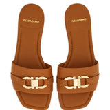 Ferragamo Camel Brown Gancini Slides
