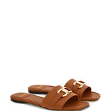 Ferragamo Camel Brown Gancini Slides