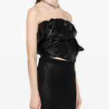 Rick Owens Black Strapless Draped Asymmetric Bustier