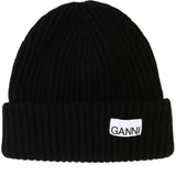 Ganni Oversized Wool Rib Knit Beanie