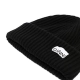Ganni Oversized Wool Rib Knit Beanie
