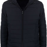 Emporio Armani Navy blue feather down padded logo-patch jacket