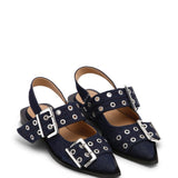Ganni Denim Feminine Buckle Ballerinas