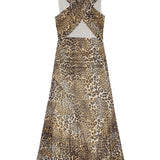 Ganni Leopard Marl Mesh Long Ruched Crossover Dress