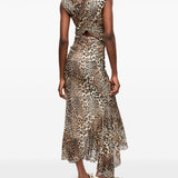 Ganni Leopard Marl Mesh Long Ruched Crossover Dress