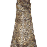 Ganni Leopard Marl Mesh Long Ruched Crossover Dress