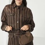 Brunello Cucinelli Mellow mini bucket bag in suede with precious chain