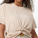 Versace Beige Logo Safety Pin Tee