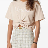 Versace Beige Logo Safety Pin Tee