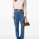 Versace Pinstripe Chain boxy short shirt