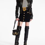 Balmain Black Embellished Button Knitted Skirt