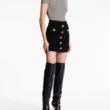 Balmain Black Embellished Button Knitted Skirt