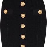Balmain Black Embellished Button Knitted Skirt