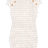 Balmain White Tweed Gold Tone Dress