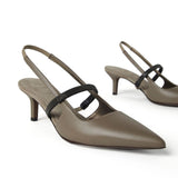 Brunello Cucinelli City Heels in Nappa Leather with Shiny Strap